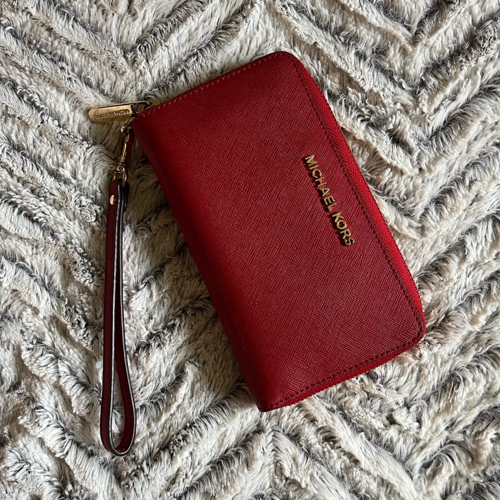 Michael Kors Red Leather Wallet Wristlet